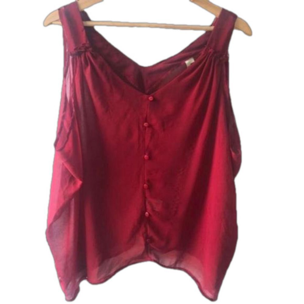 Mono B red sheer blouse medium sleeveless oversized lagenlook boho festival